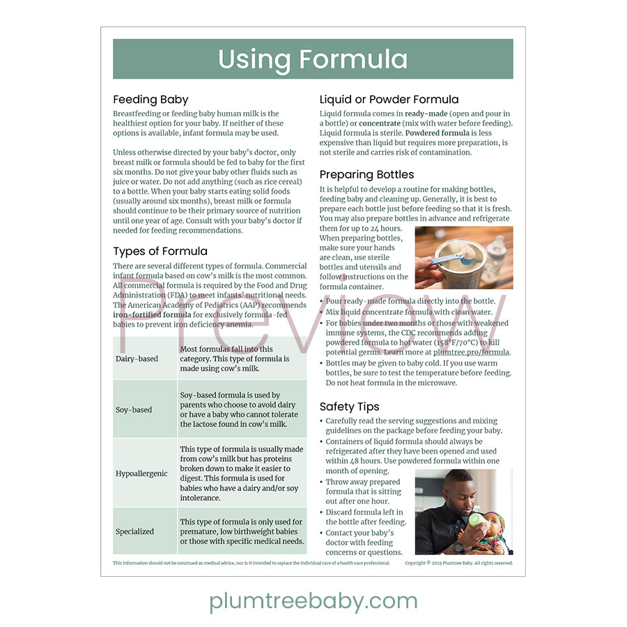 Formula and Bottle-Feeding Handouts - Pack of 50-Handout-Plumtree Baby